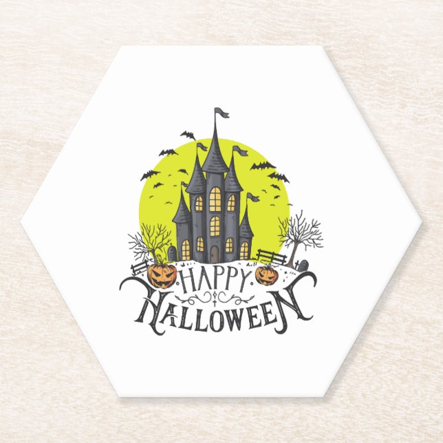 happy Halloween, Halloween party, funny Halloween  Paper Coaster (Front)