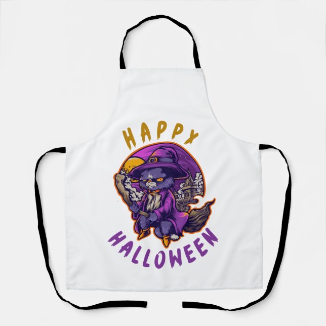 Happy Halloween Halloween Witch Cat Apron (Front)