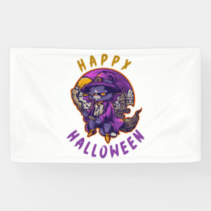 Happy Halloween Halloween Witch Cat Banner