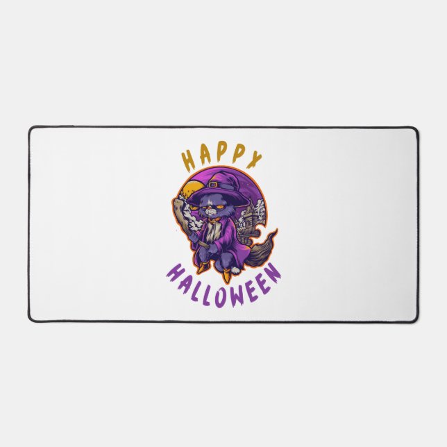 Happy Halloween Halloween Witch Cat Desk Mat (Front)
