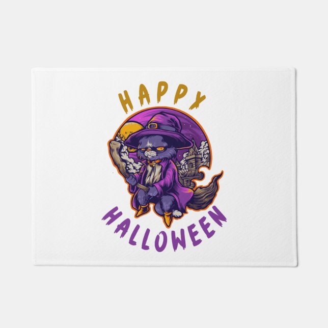 Happy Halloween Halloween Witch Cat Doormat (Front)