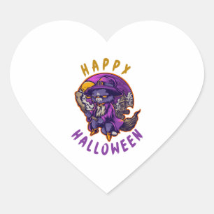 Happy Halloween Halloween Witch Cat Heart Sticker