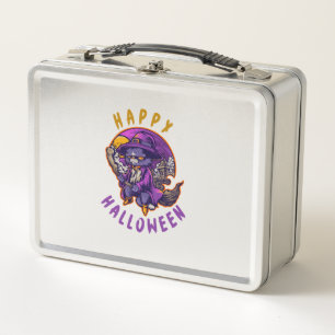 Happy Halloween Halloween Witch Cat Metal Lunch Box