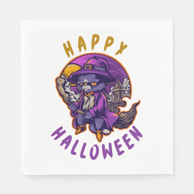 Happy Halloween Halloween Witch Cat Napkin (Front)