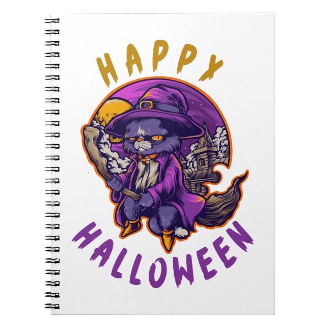 Happy Halloween Halloween Witch Cat Notebook (Front)