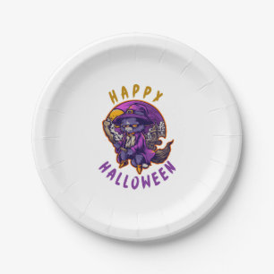 Happy Halloween Halloween Witch Cat Paper Plate