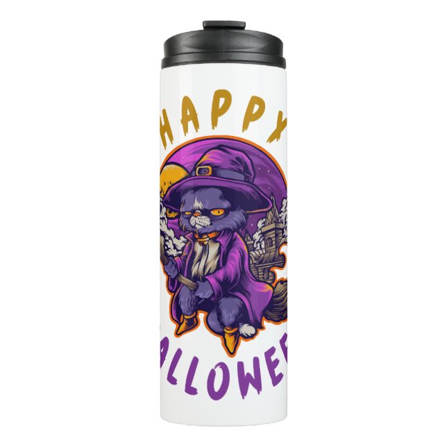 Happy Halloween Halloween Witch Cat Thermal Tumbler (Front)
