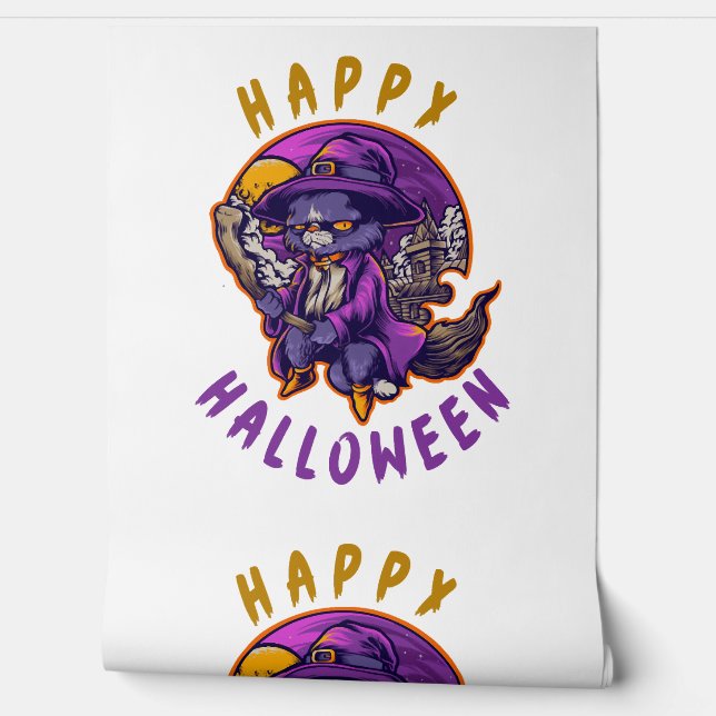 Happy Halloween Halloween Witch Cat Wallpaper (Unrolling)