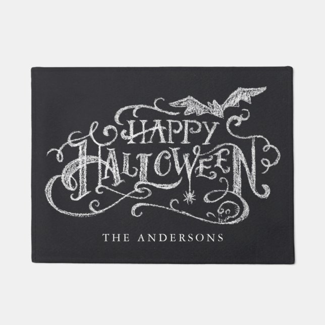 Happy Halloween Hand-Lettered Chalk Personalised Doormat (Front)