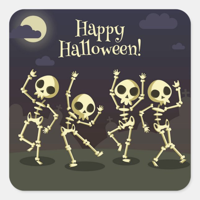 Happy Halloween - Happy Skeletons Square Sticker (Front)