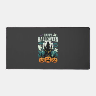 Happy Halloween Haunted Castle Ghosts and Pumpkins Desk Mat