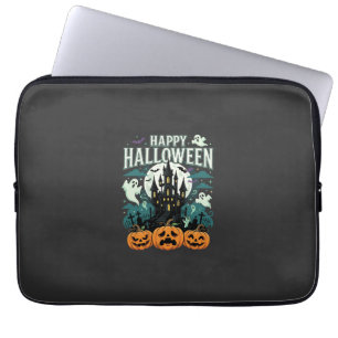 Happy Halloween Haunted Castle Ghosts and Pumpkins Laptop Sleeve