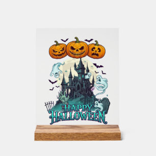 Happy Halloween Haunted Castle Pumpkins Ghosts_1 Acrylic Sign