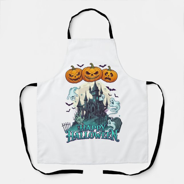 Happy Halloween Haunted Castle Pumpkins Ghosts_1 Apron (Front)