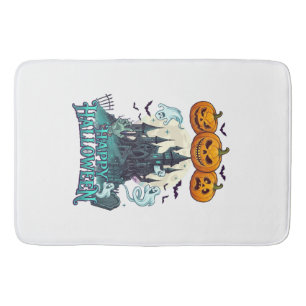Happy Halloween Haunted Castle Pumpkins Ghosts_1 Bath Mat