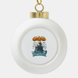 Happy Halloween Haunted Castle Pumpkins Ghosts_1 Ceramic Ball Christmas Ornament