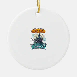 Happy Halloween Haunted Castle Pumpkins Ghosts_1 Ceramic Tree Decoration