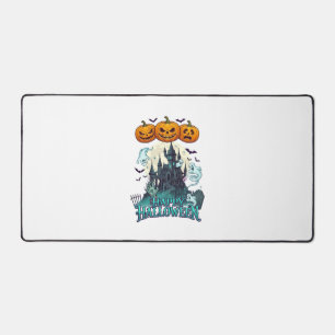 Happy Halloween Haunted Castle Pumpkins Ghosts_1 Desk Mat