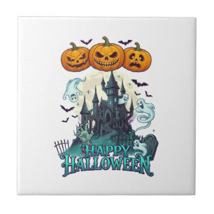 Happy Halloween Haunted Castle Pumpkins Ghosts_1 Tile