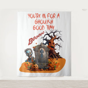 Happy Halloween Haunted Cemetary With Spooky Tree Tapestry