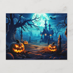 Happy Halloween Haunted Cemetery Postcard