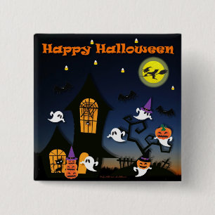 Happy Halloween Haunted House 15 Cm Square Badge