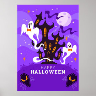 Happy Halloween Haunted House and Ghost Poster