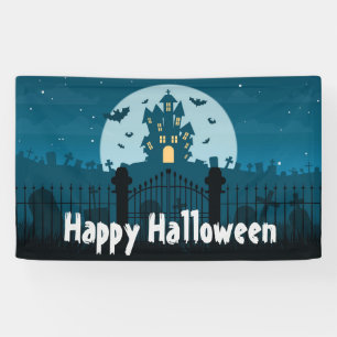 Happy Halloween Haunted House and Grave Yard Banner