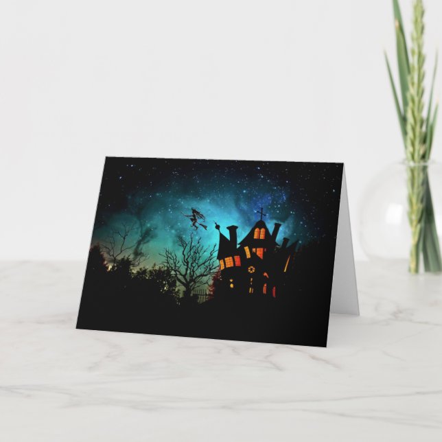 Happy Halloween Haunted House and Witch Card (Front)