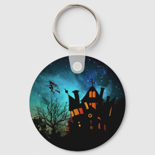 Happy Halloween Haunted House and Witch Key Ring