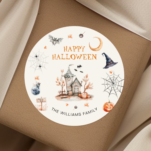 Happy Halloween Haunted House  Classic Round Sticker (Creator Uploaded)