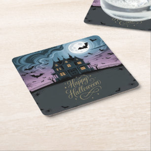 Happy Halloween Haunted House Coasters