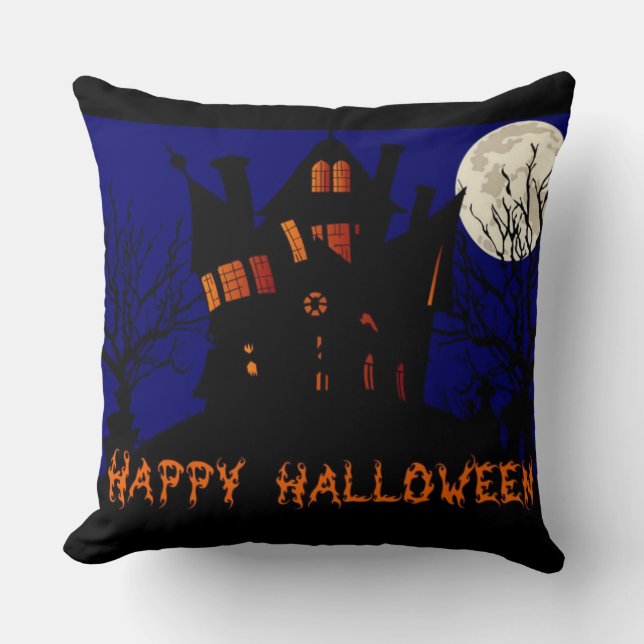 Happy Halloween Haunted House Cushion (Front)