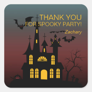 Happy Halloween Haunted House Gradient Square Sticker