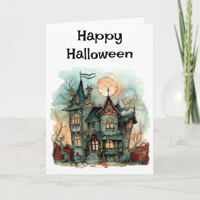 Happy Halloween Haunted House Greeting Card (Front)