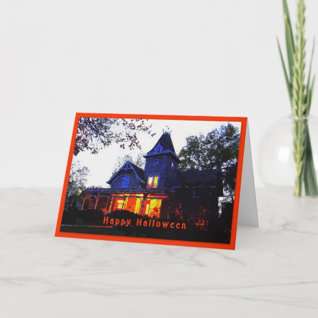 Happy Halloween Haunted House Greeting Card (Front)