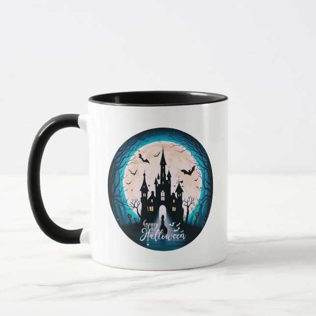 Happy Halloween Haunted House Halloween Mug (Left)