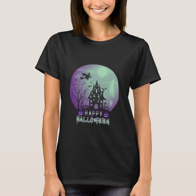 Happy Halloween Haunted House Halloween T-Shirt (Front)