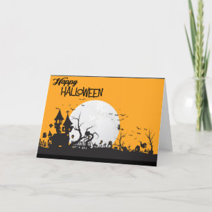 Happy Halloween Haunted House Holiday Card