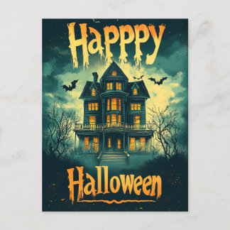 Happy Halloween Haunted House Holiday Postcard