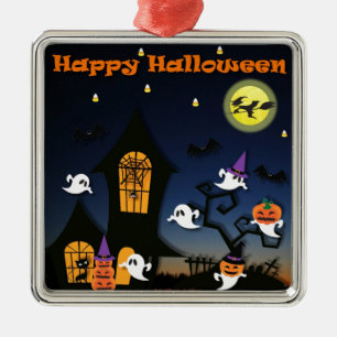 Happy Halloween Haunted House Metal Tree Decoration