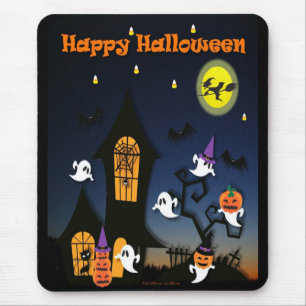 Happy Halloween Haunted House Mouse Mat