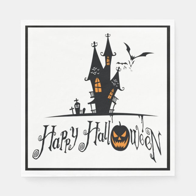 Happy Halloween Haunted House Napkin (Front)