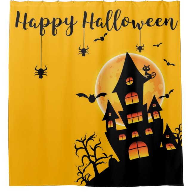 Happy Halloween Haunted House On The Hill Shower Curtain (Front)