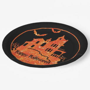 Happy Halloween Haunted House Paper Plate
