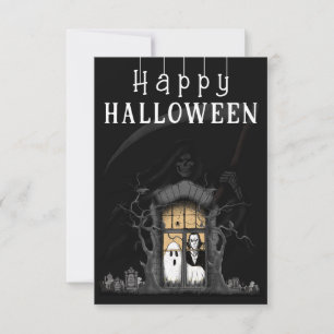Happy Halloween Haunted House Photo Thank You Card