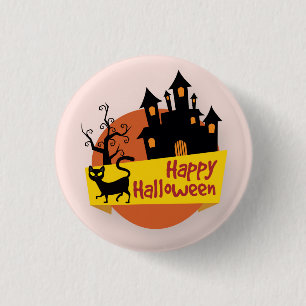Happy Halloween Haunted House   Pin Button
