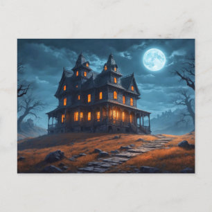 Happy Halloween Haunted House Postcard