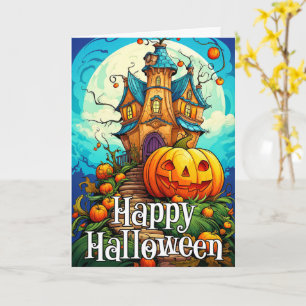 Happy Halloween Haunted House & Pumpkin Card