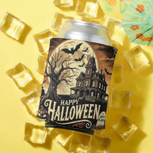 Happy Halloween Haunted House Pumpkins Can Cooler